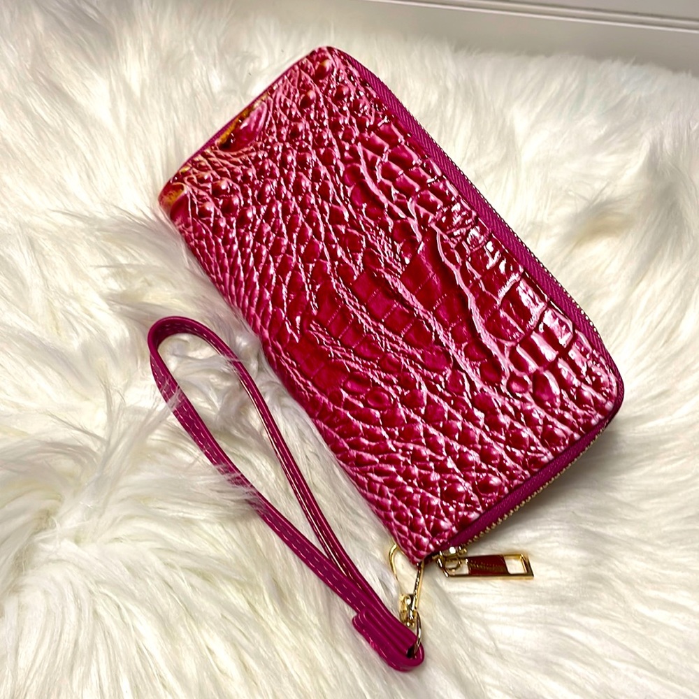 Tritexture Pink & Yellow Ombre Single Zipper Wallet with Strap